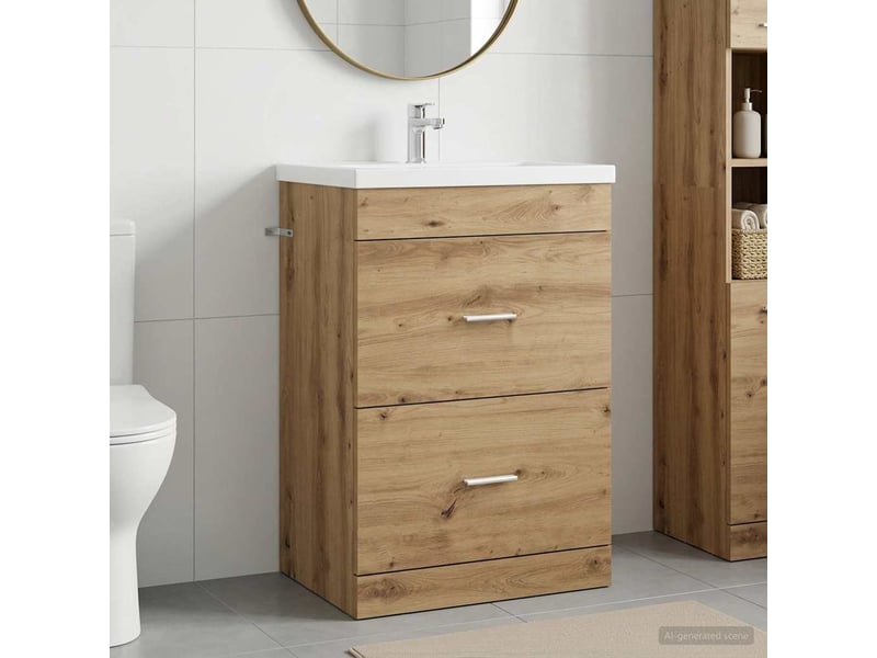  Meuble sous lavabo de salle de bain, commode chêne artisanal shl7042  - Conforama B