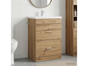 Meuble sous lavabo de salle de bain, commode chêne artisanal shl7042