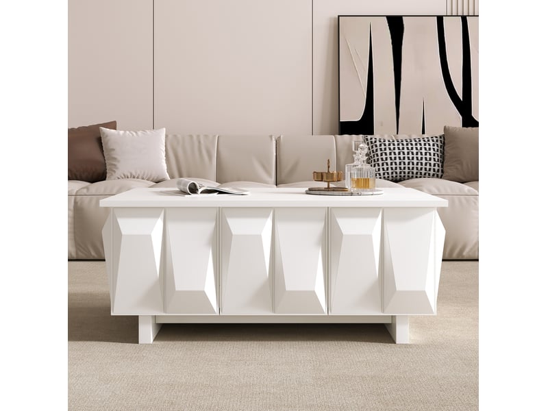  Table basse avec rangement 95x67x39,5 cm en panneaux de particules couleur blanc  - Conforama B