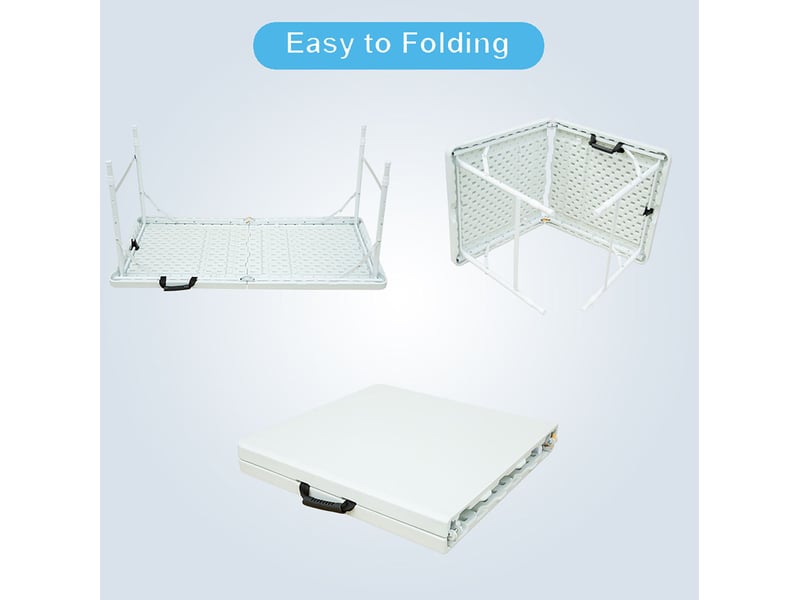 Table de jardin pliante 124,97 x 60,96 cm blanche, hauteur réglable 58 à 73,66 cm, structure acier - Conforama D