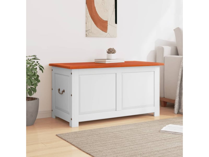  Coffre de rangement, boîte de rangement et couvercle marron et blanc bois d'acacia shl3166  - Conforama C