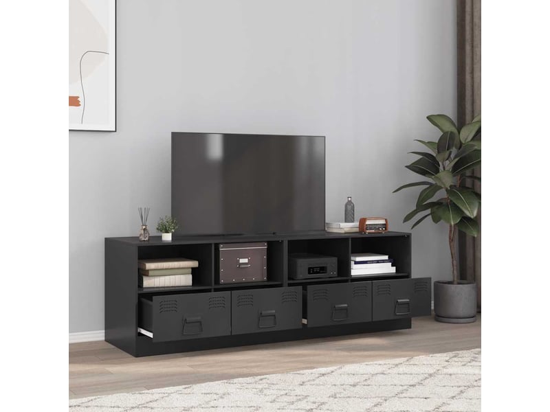  Lot de 2 meuble tv bas salon noir 67x39x44 cm acier shl90880  - Conforama B