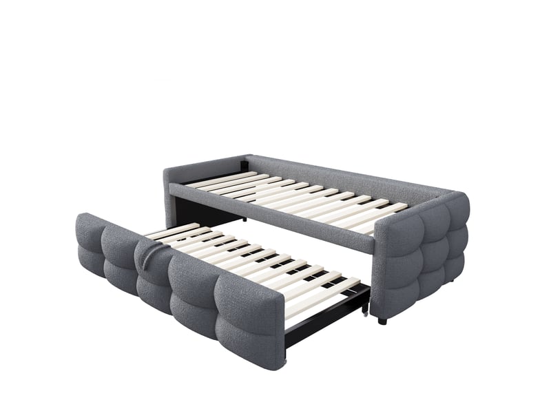  Canapé-lit multifonction velours gris teddy 90x180 cm, sommier, convertible en lit double ou simple, sans matelas  - Conforama E