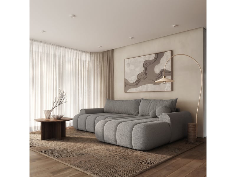  Selsey dandelino - canapé d'angle convertible - en bouclette gris clair avec revêtement - côté droit DANDELINO - Conforama C