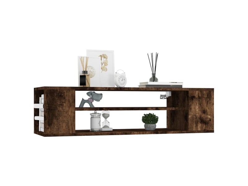  Meuble tv - banc tv - meuble de rangement suspendue chêne fumé 100x30x26,5cm bois d'ingénierie  - Conforama C