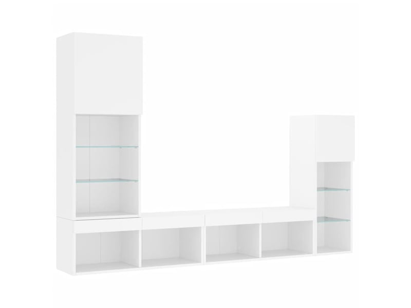 Unités murales tv avec led 4 pcs blanc bois d'ingénierie shl61985 - Conforama C