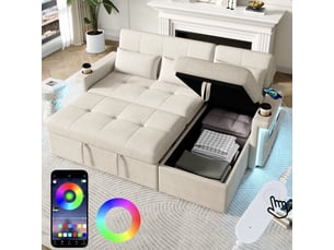 Canapé d'angle droit fixe <strong></strong> <strong>Qualité haut de gamme</strong> 2 places Tissu beige avec coffre de rangement