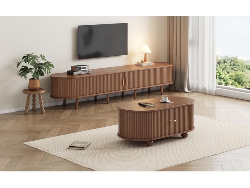  Ensemble meuble tv 175x40x42 cm et table basse 100x50x40 cm mdf noyer - pangivo  - Conforama B