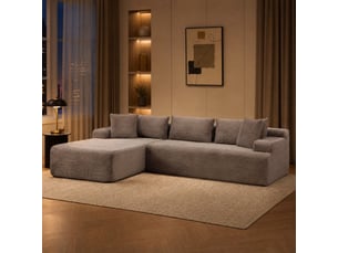 Canapé modulaire 4 places avec méridienne en chenille gris - 272 x 174 x 74,5 cm