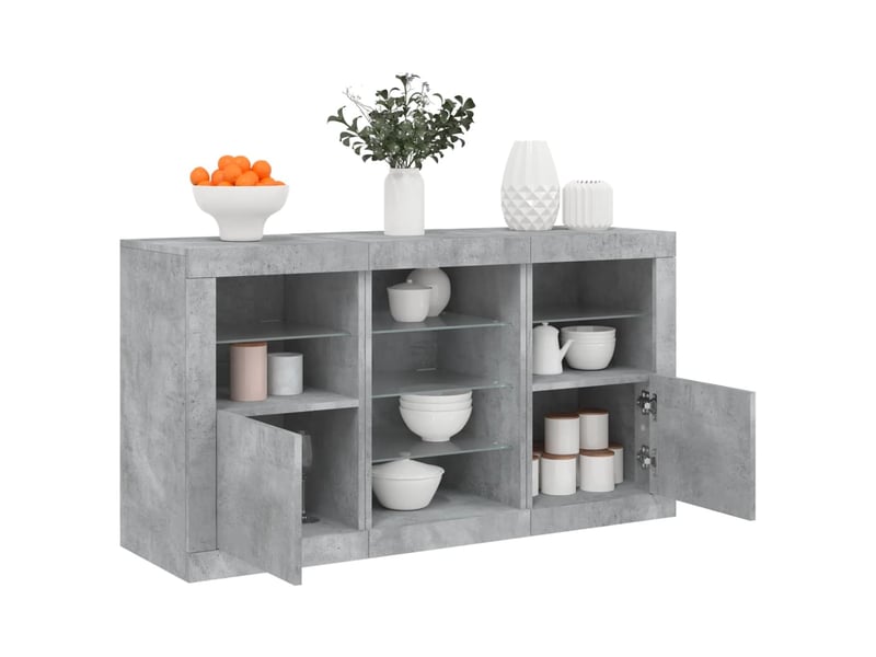 Buffet - bahut - meuble de rangement avec lumières led gris béton 123x37x67 cm - Conforama B