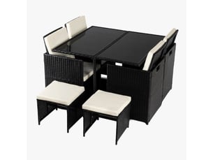 Ensemble de mobilier de jardin 8 places avec table en verre trempé
