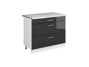 Vicco meuble cuisine, anthracite haute brillanceblanc, 100cm plan de travail marbre