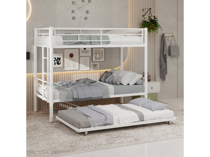  Lit superposé 90x190 cm - lit enfant convertible avec échelle et garde-corps silencieux - sans matelas - blanc  - Conforama B