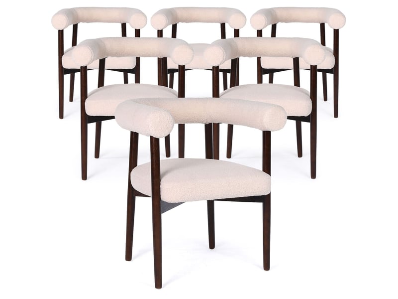 Lot de 6 chaises style scandinave chic bringo bois foncé et tissu bouclette beige Bringo - Conforama A