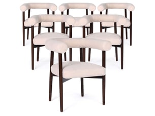 Lot de 6 chaises style scandinave chic bringo bois foncé et tissu bouclette beige