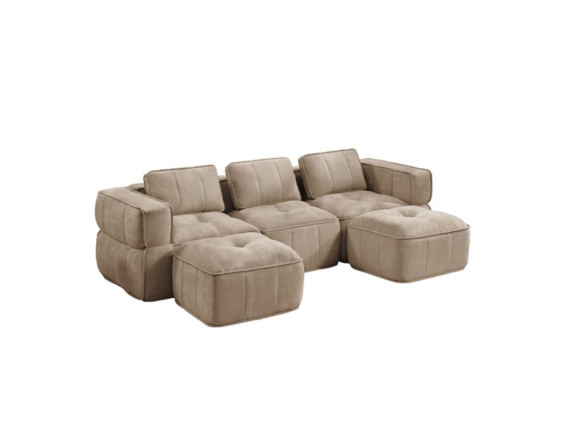  Canapé 3 places - 271x162x67cm - canapé panoramique en u avec 2 poufs repose-pieds en mousse 32d sans cadre - sable  - Conforama A