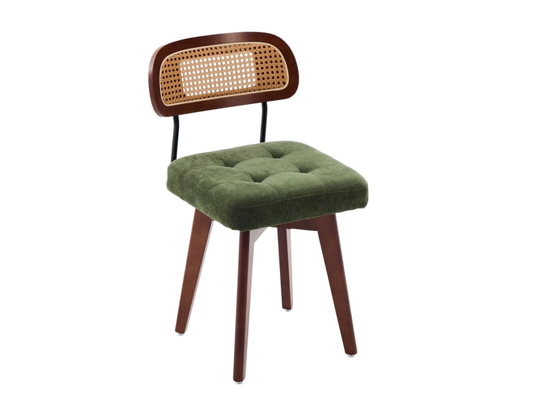  Lot de 2 chaises pivotantes 43 x 50 x 77 cm – vert – dossier rotin tressé et assise chenille  - Conforama A