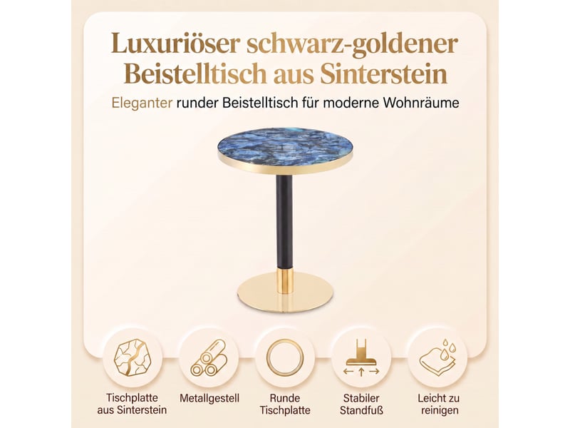  Table d’appoint ronde en mdf effet marbre avec pied central stable - lpospi - métal bleu 60 × 73,7 cm  - Conforama E