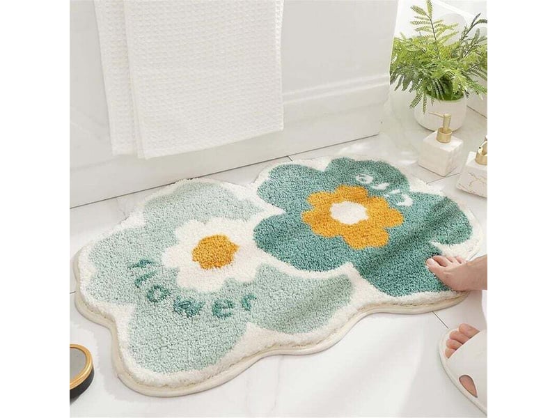  Tapis salle de bain moelleux en microfibre, tapis de douche absorbant lavable en machine (fleurs jumelles, 50x80cm)  - Conforama E