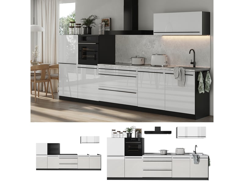  Vicco cuisine, blanc haute brillanceanthracite, 340cm plan de travail marbre  - Conforama D