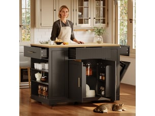 Îlot de cuisine mobile 120 x 50 x 92 cm avec espace poubelle, 2 portes, 3 tiroirs et rangement, noir