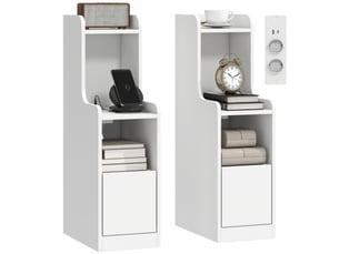 Lot de 2 tables de chevet avec station de charge, tables de nuit modernes avec tiroir, étagères ouvertes, blanc