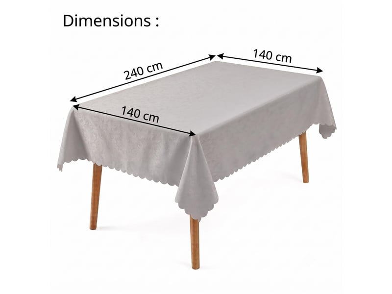 Nappe de table - 140x240 cm - nappe imperméable effet lotus et anti-taches - gris clair - Conforama E