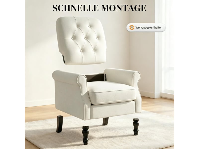  Fauteuil 1 place assise épaisse rembourrée coussins à ressorts revêtement en lin  - Conforama D