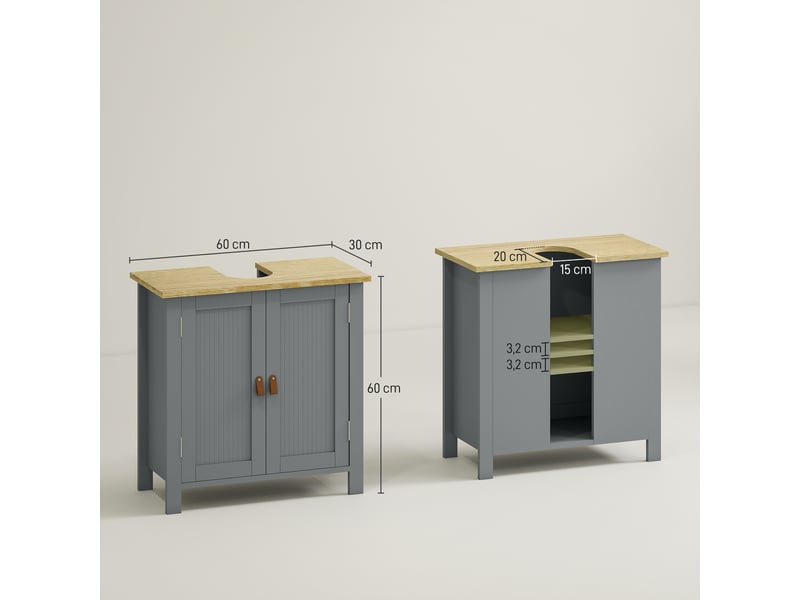  Meuble sous lavabo 2 portes étagère réglable gris 60 x 30 x 60 cm  - Conforama C