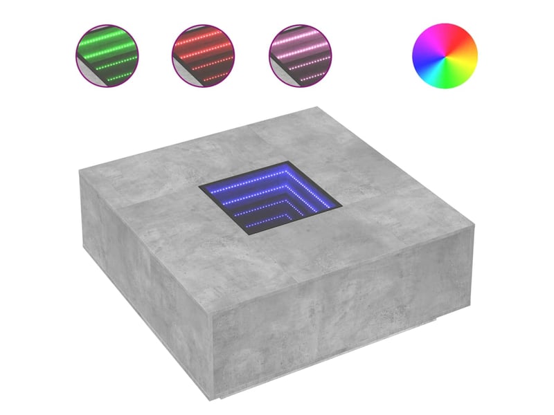  Table basse - table de salon - table à thé avec led infini gris béton 100x100x40 cm  - Conforama A
