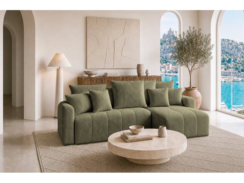Cassis - canapé d'angle convertible tissu chenille 3 places vert - Conforama B