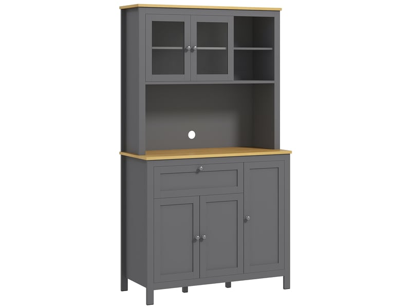  Buffetmeuble de cuisine à 5 portes, dont 2 portes vitrées et 1 tiroir, 1 compartiment central – hauteur 180 cm, gris  - Conforama A