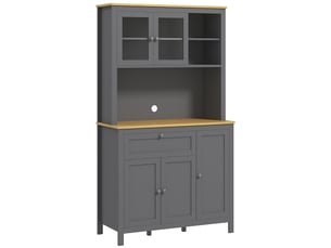 Buffetmeuble de cuisine à 5 portes, dont 2 portes vitrées et 1 tiroir, 1 compartiment central – hauteur 180 cm, gris