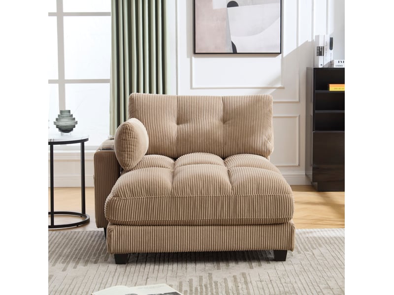  Fauteuil relax 1 place en velours côtelé kaki avec usb, rangements et porte-gobelets pour vos moments de détente  - Conforama E