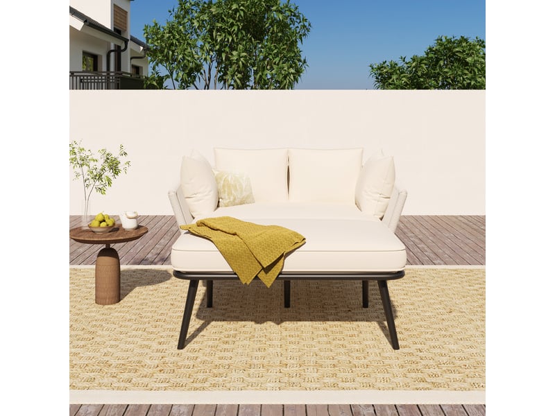  Canapé de jardin,130x67x65 cm,avec coussins lavables,beige  - Conforama B
