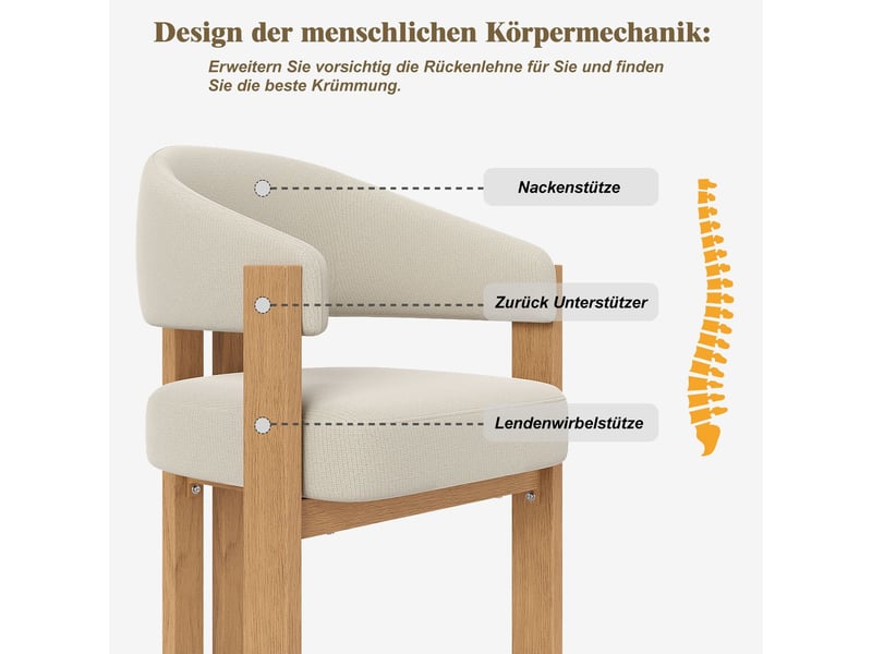  Chaise de salle à manger lot de 6, assise épaisse chaise rembourrée, pieds métal aspect bois, dossier ergonomique, facile d'entretien  - Conforama E