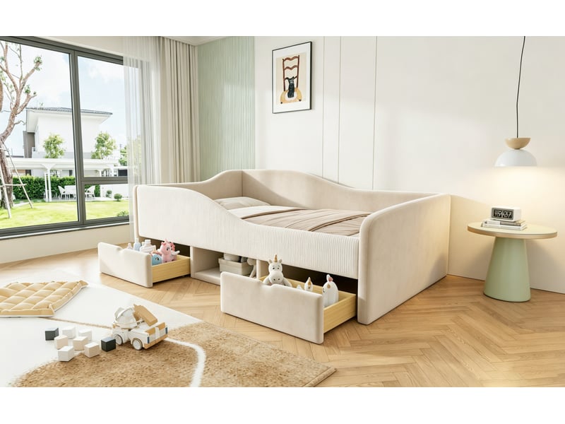 Lit enfant 90 x 190 avec rangement et barrières homvra - Conforama D