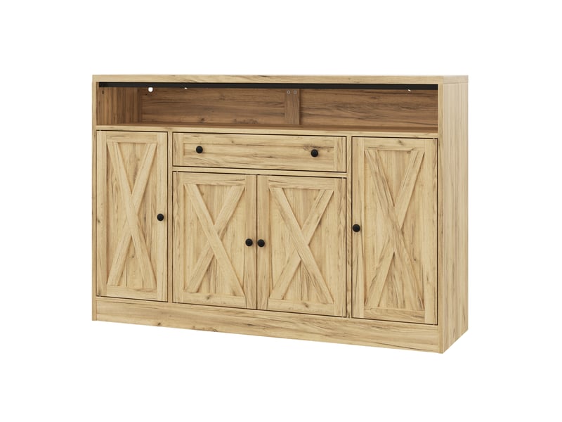  Buffet avec led rgb et  avec 4 portes et tiroir, buffet salon 140x35x95 cm en mdf naturel, meubles de rangement  - Conforama R