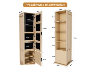 Psyché pivotante 360 degrés 50 x 50 x 170 cm bois clair mdf et verre, rangements bijoux et étagères