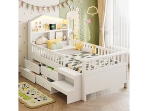 Lit avec rangement 90x200 cm <strong>MERAX</strong>  <strong>lit enfant blanc</strong> coloris blanc