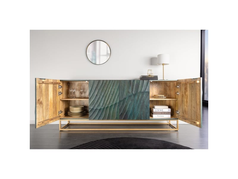 Buffet silva 180 cm – bois sculpté turquoise et doré, style design contemporain - Conforama D