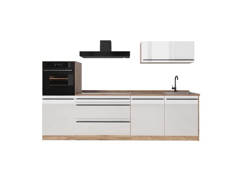 Vicco cuisine, blanc haute brillancechêne doré, 280cm plan de travail chêne doré - Conforama A