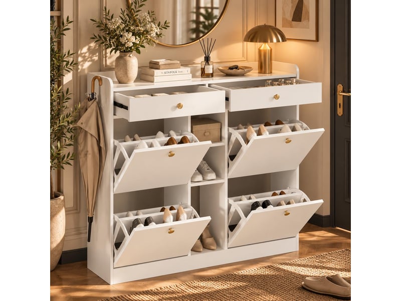 Meuble à chaussures 110x26x100 cm coloris blanc ORWF253010011W - Conforama B