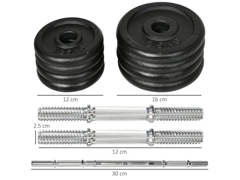  Haltères réglables 2 en 1, ensemble 20 kg en fer noir avec barre de liaison, poignées antidérapantes et fermetures à vis  - Conforama C