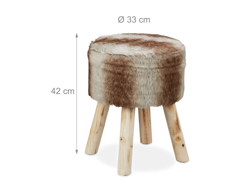  Tabouret rond rustique en bois de pin 40 x 40 x 45 cm confortable et moelleux en fourrure synthétique gris brun 13_0009258  - Conforama B