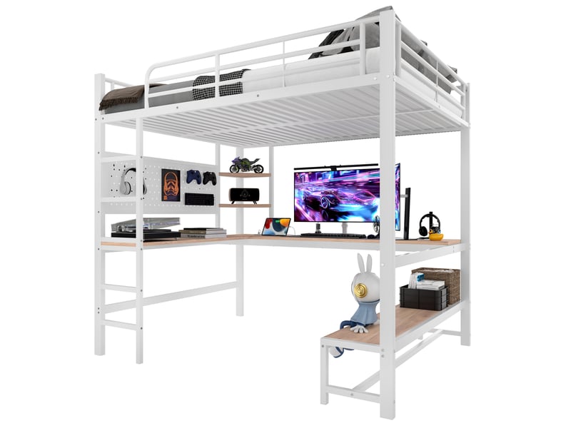 Lit mezzanine 140x200 cm coloris blanc led métal lit enfant blanc - Conforama A