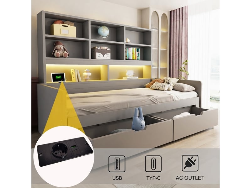 Lit jeune, 180x200 cm, gris cao-LDF00665AAE-conf-NEW - Conforama W
