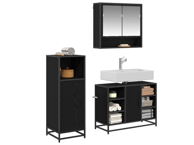 Ensemble de mobilier de salle de bain 3 pièces chêne noir cf64461 - Conforama C