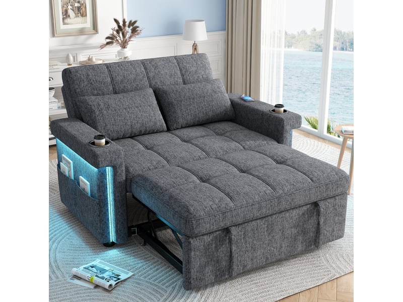 Canapé convertible 2 places 145x141,5x90 cm avec led et ports usb gris - Conforama B