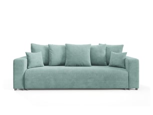 Canapé droit convertible   4 places Velours bleu avec coffre de rangement